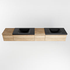 MONDIAZ BUKLA 240cm badmeubel met module 40 rechts kleur Washed Oak met 4 lades. Wastafel CLOUD dubbel 2 kraangaten kleur Urban.