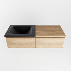 MONDIAZ BUKLA 120cm badmeubel met module 60 kleur Washed Oak met 2 lades. Wastafel CLOUD links 0 kraangaten kleur Urban.