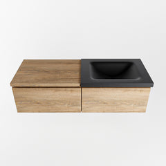 MONDIAZ BUKLA 120cm badmeubel met module 60 kleur Washed Oak met 2 lades. Wastafel CLOUD rechts 1 kraangat kleur Urban.