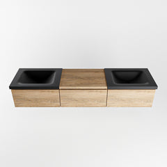 MONDIAZ BUKLA 180cm badmeubel met module 60 kleur Washed Oak met 3 lades. Wastafel CLOUD dubbel 2 kraangaten kleur Urban.
