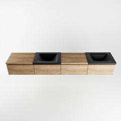 MONDIAZ BUKLA 240cm badmeubel met module 60 links kleur Washed Oak met 4 lades. Wastafel CLOUD dubbel 0 kraangaten kleur Urban.