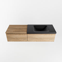 MONDIAZ BUKLA 140cm badmeubel met module 60 kleur Washed Oak met 2 lades. Wastafel CLOUD rechts 0 kraangaten kleur Urban.