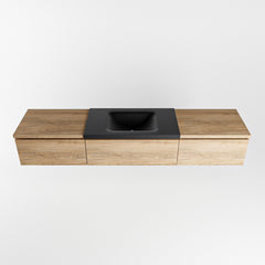 MONDIAZ BUKLA 200cm badmeubel met module 60 kleur Washed Oak met 3 lades. Wastafel CLOUD midden 0 kraangaten kleur Urban.