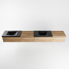 MONDIAZ BUKLA 280cm badmeubel met module 60 links kleur Washed Oak met 4 lades. Wastafel CLOUD dubbel 2 kraangaten kleur Urban.