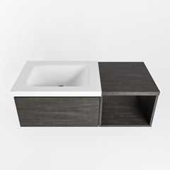 MONDIAZ BUKLA 100cm badmeubel met open module 40 kleur Dark Brown met 1 lade. Wastafel CLOUD links 1 kraangat kleur Talc.