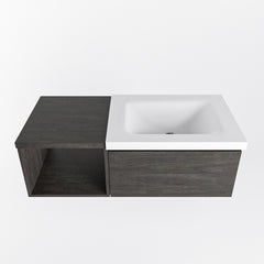 MONDIAZ BUKLA 100cm badmeubel met open module 40 kleur Dark Brown met 1 lade. Wastafel CLOUD rechts 0 kraangaten kleur Talc.