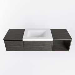 MONDIAZ BUKLA 140cm badmeubel met open module 40 rechts kleur Dark Brown met 2 lades. Wastafel CLOUD midden 0 kraangaten kleur Talc.