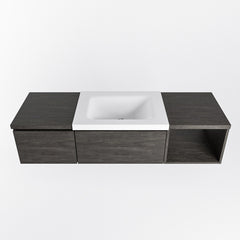 MONDIAZ BUKLA 140cm badmeubel met open module 40 rechts kleur Dark Brown met 2 lades. Wastafel CLOUD midden 1 kraangat kleur Talc.