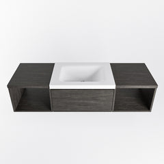 MONDIAZ BUKLA 140cm badmeubel met open module 40 L+R kleur Dark Brown met 2 lades. Wastafel CLOUD midden 0 kraangaten kleur Talc.