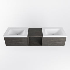 MONDIAZ BUKLA 160cm badmeubel met open module 40 kleur Dark Brown met 2 lades. Wastafel CLOUD dubbel 0 kraangaten kleur Talc.