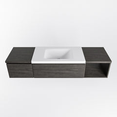 MONDIAZ BUKLA 160cm badmeubel met open module 40 rechts kleur Dark Brown met 2 lades. Wastafel CLOUD midden 1 kraangat kleur Talc.