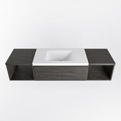 MONDIAZ BUKLA 160cm badmeubel met open module 40 L+R kleur Dark Brown met 1 lades. Wastafel CLOUD midden 0 kraangaten kleur Talc.