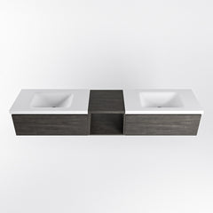 MONDIAZ BUKLA 200cm badmeubel met open module 40 kleur Dark Brown met 2 lades. Wastafel CLOUD dubbel 0 kraangaten kleur Talc.