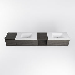 MONDIAZ BUKLA 240cm badmeubel met open module 40 rechts kleur Dark Brown met 3 lades. Wastafel CLOUD dubbel 2 kraangaten kleur Talc.