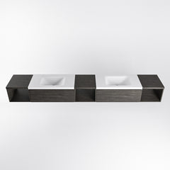 MONDIAZ BUKLA 280cm badmeubel met open module 40 L+M+R kleur Dark Brown met 2 lades. Wastafel CLOUD dubbel 0 kraangaten kleur Talc.