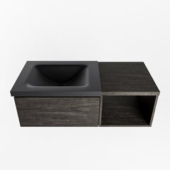 MONDIAZ BUKLA 100cm badmeubel met open module 40 kleur Dark Brown met 1 lade. Wastafel CLOUD links 0 kraangaten kleur Urban.