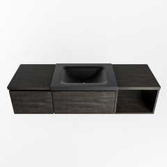 MONDIAZ BUKLA 140cm badmeubel met open module 40 rechts kleur Dark Brown met 2 lades. Wastafel CLOUD rechts 0 kraangaten kleur Urban.