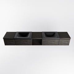 MONDIAZ BUKLA 240cm badmeubel met open module 40 midden kleur Dark Brown met 4 lades. Wastafel CLOUD dubbel 0 kraangaten kleur Urban.