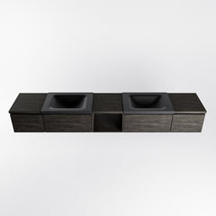MONDIAZ BUKLA 240cm badmeubel met open module 40 midden kleur Dark Brown met 4 lades. Wastafel CLOUD dubbel 2 kraangaten kleur Urban.