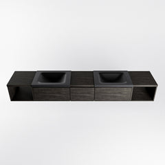 MONDIAZ BUKLA 240cm badmeubel met open module 40 L+R kleur Dark Brown met 3 lades. Wastafel CLOUD dubbel 0 kraangaten kleur Urban.