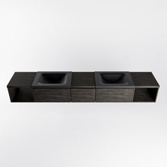 MONDIAZ BUKLA 240cm badmeubel met open module 40 L+R kleur Dark Brown met 3 lades. Wastafel CLOUD dubbel 2 kraangaten kleur Urban.