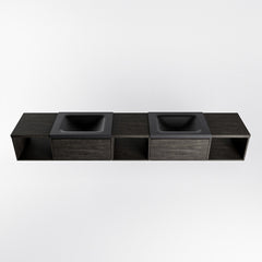 MONDIAZ BUKLA 240cm badmeubel met open module 40 L+M+R kleur Dark Brown met 2 lades. Wastafel CLOUD dubbel 0 kraangaten kleur Urban.