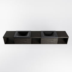 MONDIAZ BUKLA 240cm badmeubel met open module 40 L+M+R kleur Dark Brown met 2 lades. Wastafel CLOUD dubbel 2 kraangaten kleur Urban.