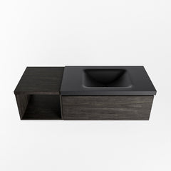 MONDIAZ BUKLA 120cm badmeubel met open module 40 kleur Dark Brown met 1 lade. Wastafel CLOUD rechts 0 kraangaten kleur Urban.