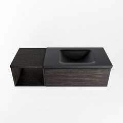 MONDIAZ BUKLA 120cm badmeubel met open module 40 kleur Dark Brown met 1 lade. Wastafel CLOUD rechts 1 kraangat kleur Urban.