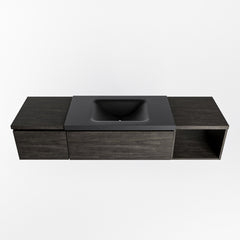 MONDIAZ BUKLA 160cm badmeubel met open module 40 rechts kleur Dark Brown met 2 lades. Wastafel CLOUD midden 0 kraangaten kleur Urban.