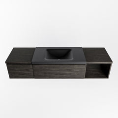 MONDIAZ BUKLA 160cm badmeubel met open module 40 rechts kleur Dark Brown met 2 lades. Wastafel CLOUD midden 1 kraangat kleur Urban.