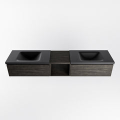 MONDIAZ BUKLA 200cm badmeubel met open module 40 kleur Dark Brown met 2 lades. Wastafel CLOUD dubbel 0 kraangaten kleur Urban.