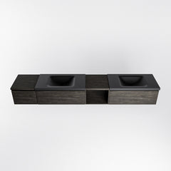 MONDIAZ BUKLA 240cm badmeubel met open module 40 rechts kleur Dark Brown met 3 lades. Wastafel CLOUD dubbel 0 kraangaten kleur Urban.