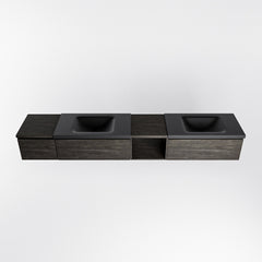 MONDIAZ BUKLA 240cm badmeubel met open module 40 rechts kleur Dark Brown met 3 lades. Wastafel CLOUD dubbel 2 kraangaten kleur Urban.