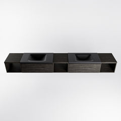 MONDIAZ BUKLA 280cm badmeubel met open module 40 L+M+R kleur Dark Brown met 2 lades. Wastafel CLOUD dubbel 0 kraangaten kleur Urban.