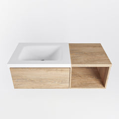 MONDIAZ BUKLA 100cm badmeubel met open module 40 kleur Washed Oak met 1 lade. Wastafel CLOUD links 0 kraangaten kleur Talc.