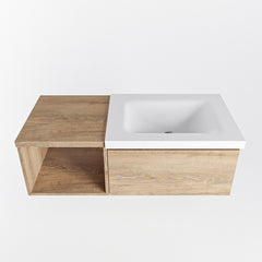 MONDIAZ BUKLA 100cm badmeubel met open module 40 kleur Washed Oak met 1 lade. Wastafel CLOUD rechts 1 kraangat kleur Talc.