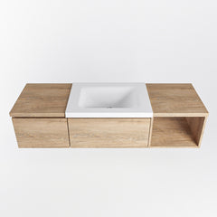 MONDIAZ BUKLA 140cm badmeubel met open module 40 rechts kleur Washed Oak met 2 lades. Wastafel CLOUD midden 0 kraangaten kleur Talc.
