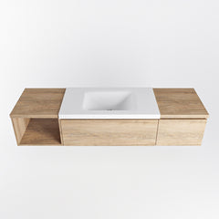 MONDIAZ BUKLA 160cm badmeubel met open module 40 links kleur Washed Oak met 2 lades. Wastafel CLOUD midden 0 kraangaten kleur Talc.