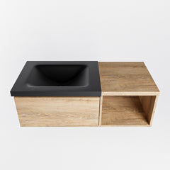 MONDIAZ BUKLA 100cm badmeubel met open module 40 kleur Washed Oak met 1 lade. Wastafel CLOUD links 0 kraangaten kleur Urban.