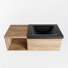 MONDIAZ BUKLA 100cm badmeubel met open module 40 kleur Washed Oak met 1 lade. Wastafel CLOUD rechts 1 kraangat kleur Urban.
