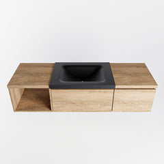 MONDIAZ BUKLA 140cm badmeubel met open module 40 links kleur Washed Oak met 2 lades. Wastafel CLOUD midden 0 kraangaten kleur Urban.