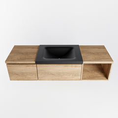MONDIAZ BUKLA 140cm badmeubel met open module 40 rechts kleur Washed Oak met 2 lades. Wastafel CLOUD midden 0 kraangaten kleur Urban.