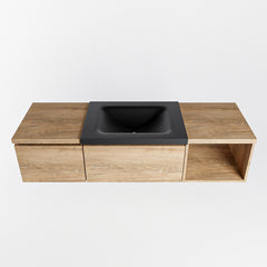 MONDIAZ BUKLA 140cm badmeubel met open module 40 rechts kleur Washed Oak met 2 lades. Wastafel CLOUD midden 1 kraangat kleur Urban.
