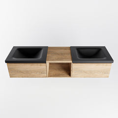 MONDIAZ BUKLA 160cm badmeubel met open module 40 kleur Washed Oak met 2 lades. Wastafel CLOUD dubbel 0 kraangaten kleur Urban.