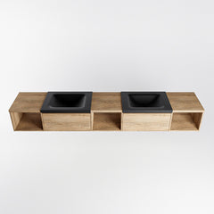 MONDIAZ BUKLA 240cm badmeubel met open module 40 L+M+R kleur Washed Oak met 2 lades. Wastafel CLOUD dubbel 0 kraangaten kleur Urban.