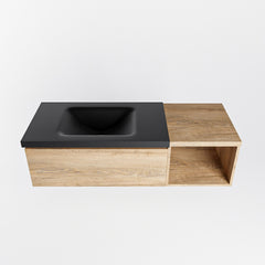 MONDIAZ BUKLA 120cm badmeubel met open module 40 kleur Washed Oak met 1 lade. Wastafel CLOUD links 1 kraangat kleur Urban.