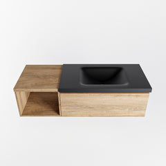 MONDIAZ BUKLA 120cm badmeubel met open module 40 kleur Washed Oak met 1 lade. Wastafel CLOUD rechts 0 kraangaten kleur Urban.