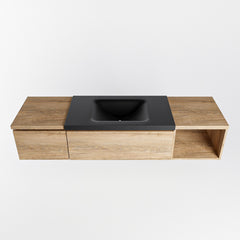 MONDIAZ BUKLA 160cm badmeubel met open module 40 rechts kleur Washed Oak met 2 lades. Wastafel CLOUD midden 0 kraangaten kleur Urban.
