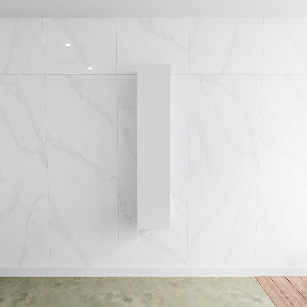 MONDIAZ LAGOM solid surface kolomkast 150 in kleur talc linksdraaiend.